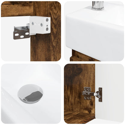 Bathroom Vanity Unit with Tap Smoked Oak 45.5 x 22.5 x 84 cm