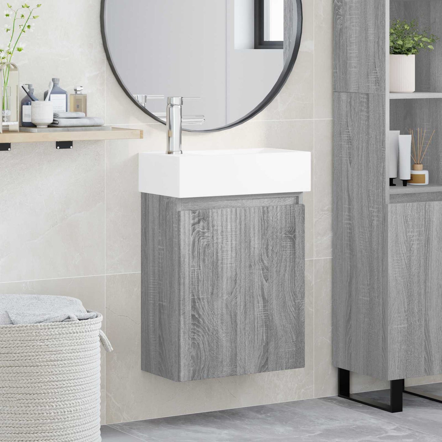 Bathroom Vanity Unit with Tap Grey Sonoma 45.5 x 22.5 x 84 cm