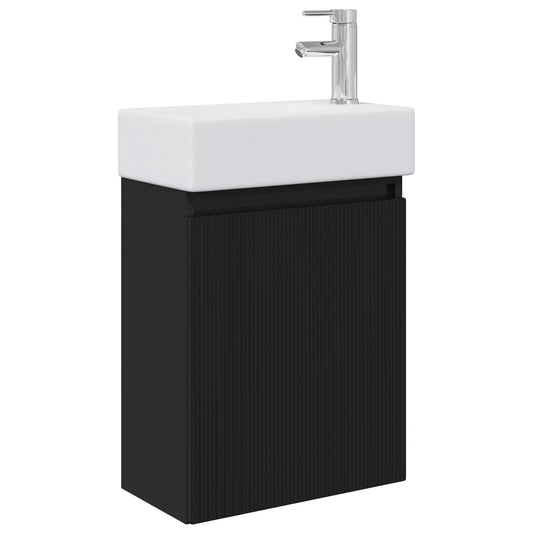 Bathroom Vanity Unit with Tap Black 45.5 x 22.5 x 84 cm