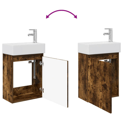 Bathroom Vanity Unit with Tap Smoked Oak 45.5 x 22.5 x 84 cm