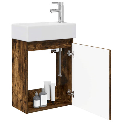 Bathroom Vanity Unit with Tap Smoked Oak 45.5 x 22.5 x 84 cm