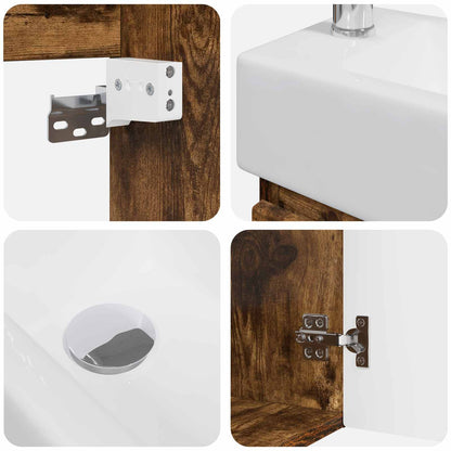 Bathroom Vanity Unit with Tap Smoked Oak 45.5 x 22.5 x 84 cm
