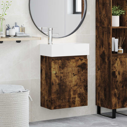 Bathroom Vanity Unit with Tap Smoked Oak 45.5 x 22.5 x 84 cm