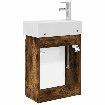 Bathroom Vanity Unit with Tap Smoked Oak 45.5 x 22.5 x 84 cm