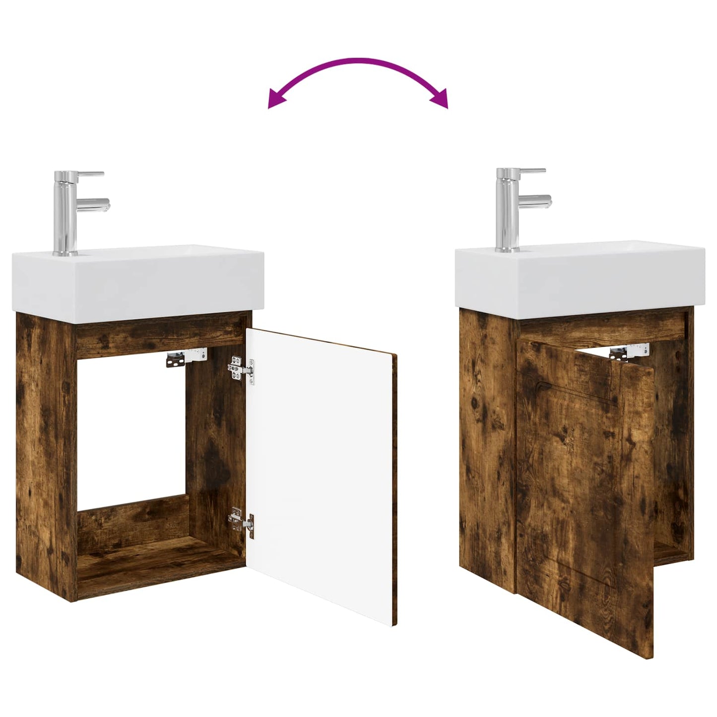 Bathroom Vanity Unit with Tap Smoked Oak 45.5 x 22.5 x 84 cm