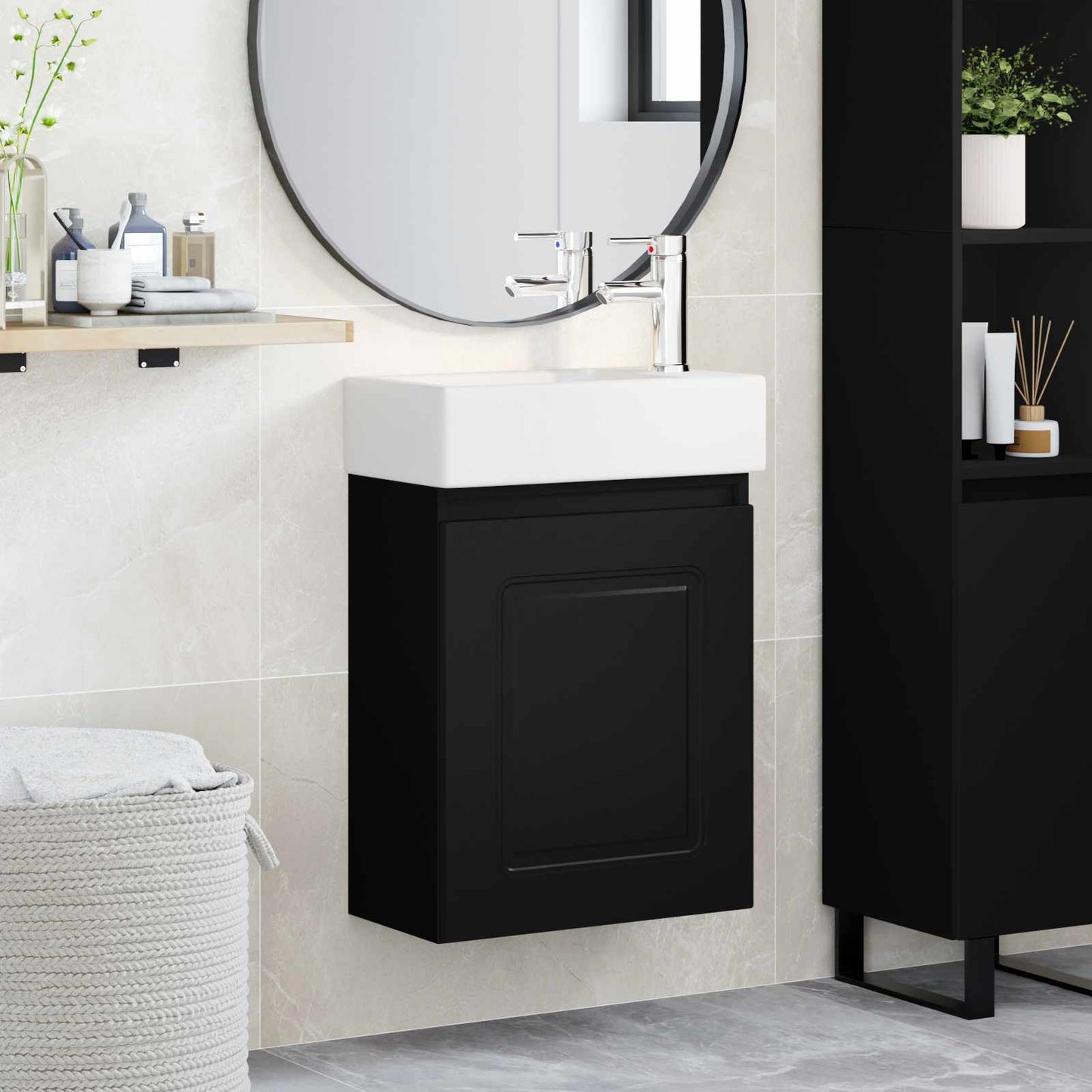 Bathroom Vanity Unit with Tap Black 45.5 x 22.5 x 84 cm
