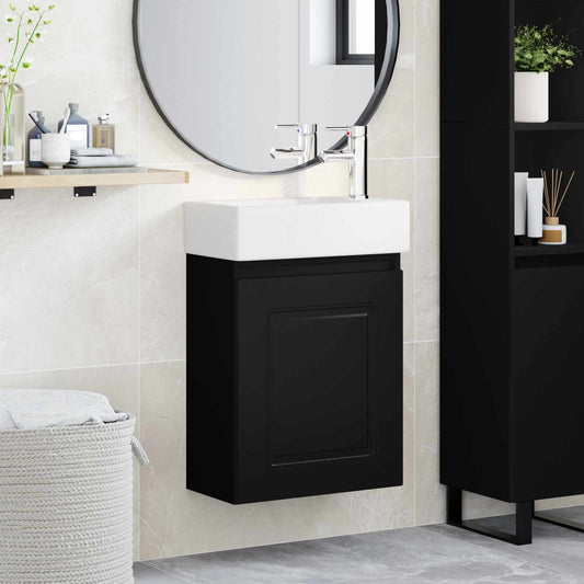 Bathroom Vanity Unit with Tap Black 45.5 x 22.5 x 84 cm
