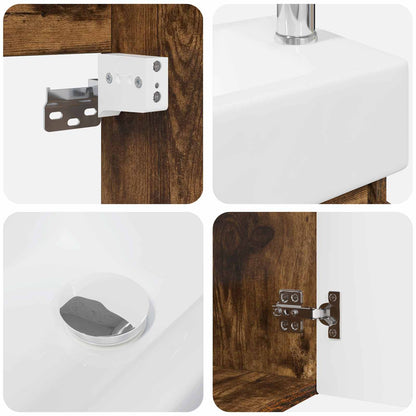 Bathroom Vanity Unit with Tap Smoked Oak 45.5 x 22.5 x 84 cm