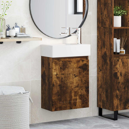 Bathroom Vanity Unit with Tap Smoked Oak 45.5 x 22.5 x 84 cm