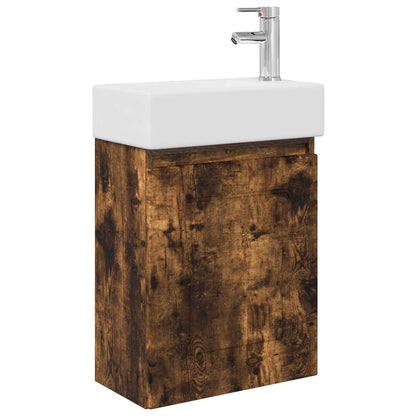 Bathroom Vanity Unit with Tap Smoked Oak 45.5 x 22.5 x 84 cm