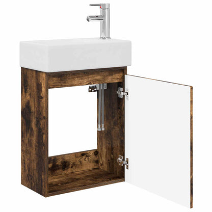 Bathroom Vanity Unit with Tap Smoked Oak 45.5 x 22.5 x 84 cm