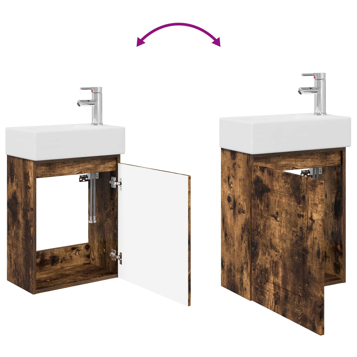Bathroom Vanity Unit with Tap Smoked Oak 45.5 x 22.5 x 84 cm