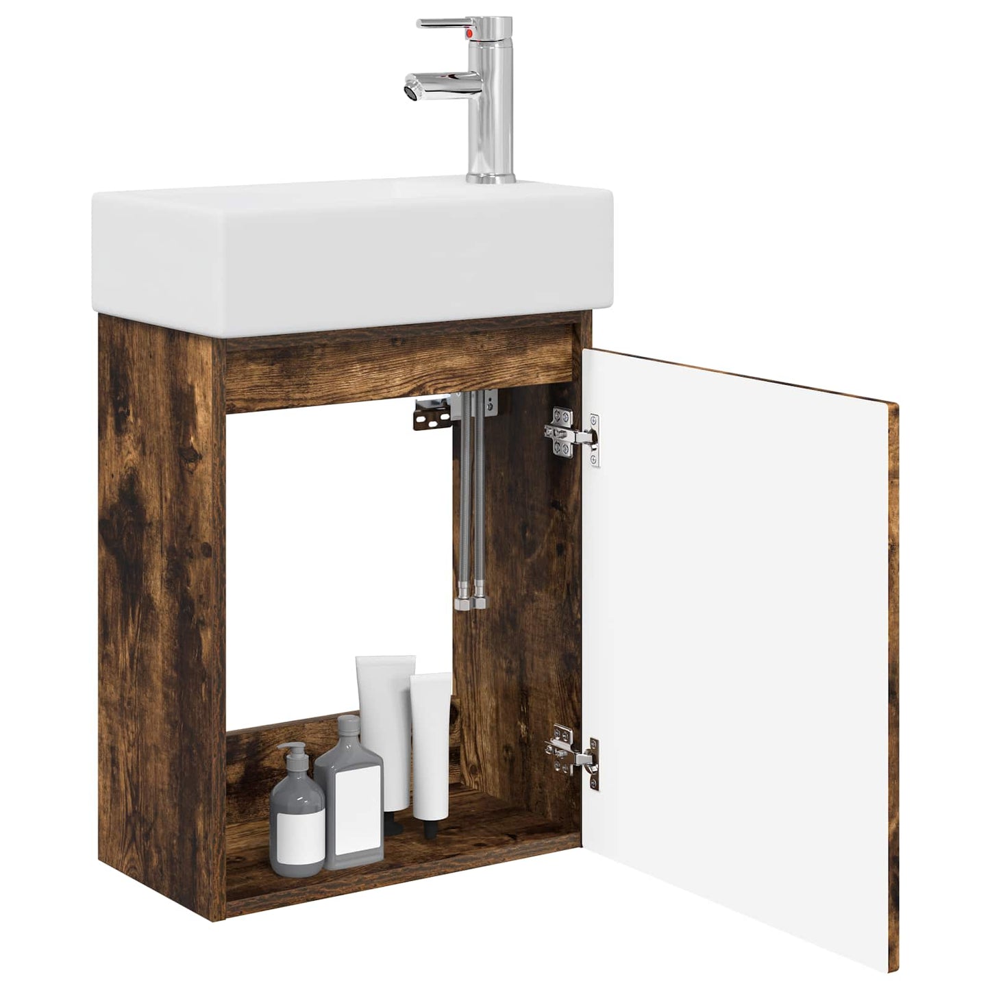 Bathroom Vanity Unit with Tap Smoked Oak 45.5 x 22.5 x 84 cm