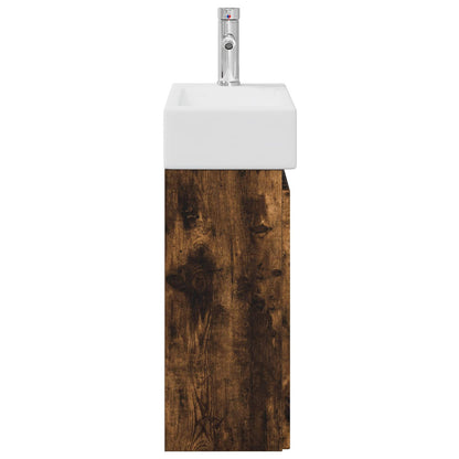 Bathroom Vanity Unit with Tap Smoked Oak 45.5 x 22.5 x 84 cm