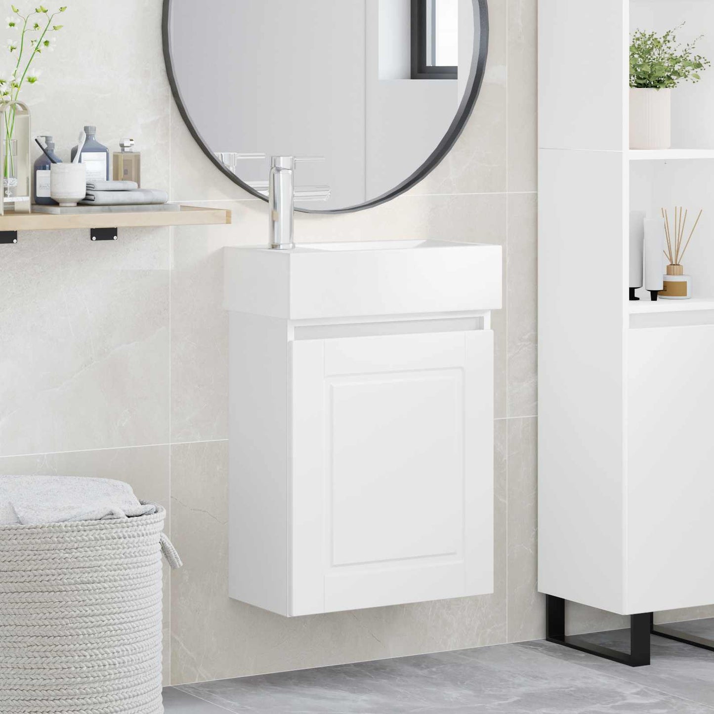 Bathroom Vanity Unit with Tap White 45.5 x 22.5 x 84 cm