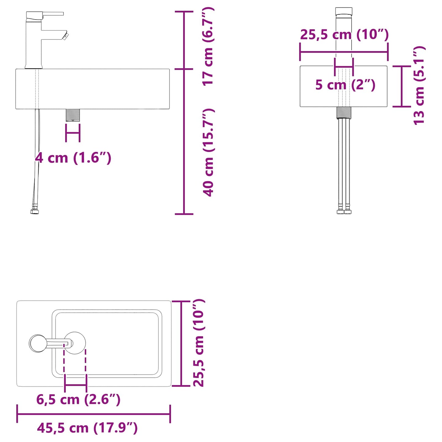 Bathroom Vanity Unit with Tap Black 45.5 x 22.5 x 84 cm