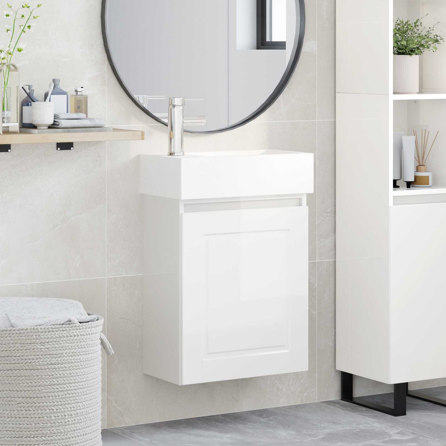 Bathroom Vanity Unit with Tap High Gloss White
