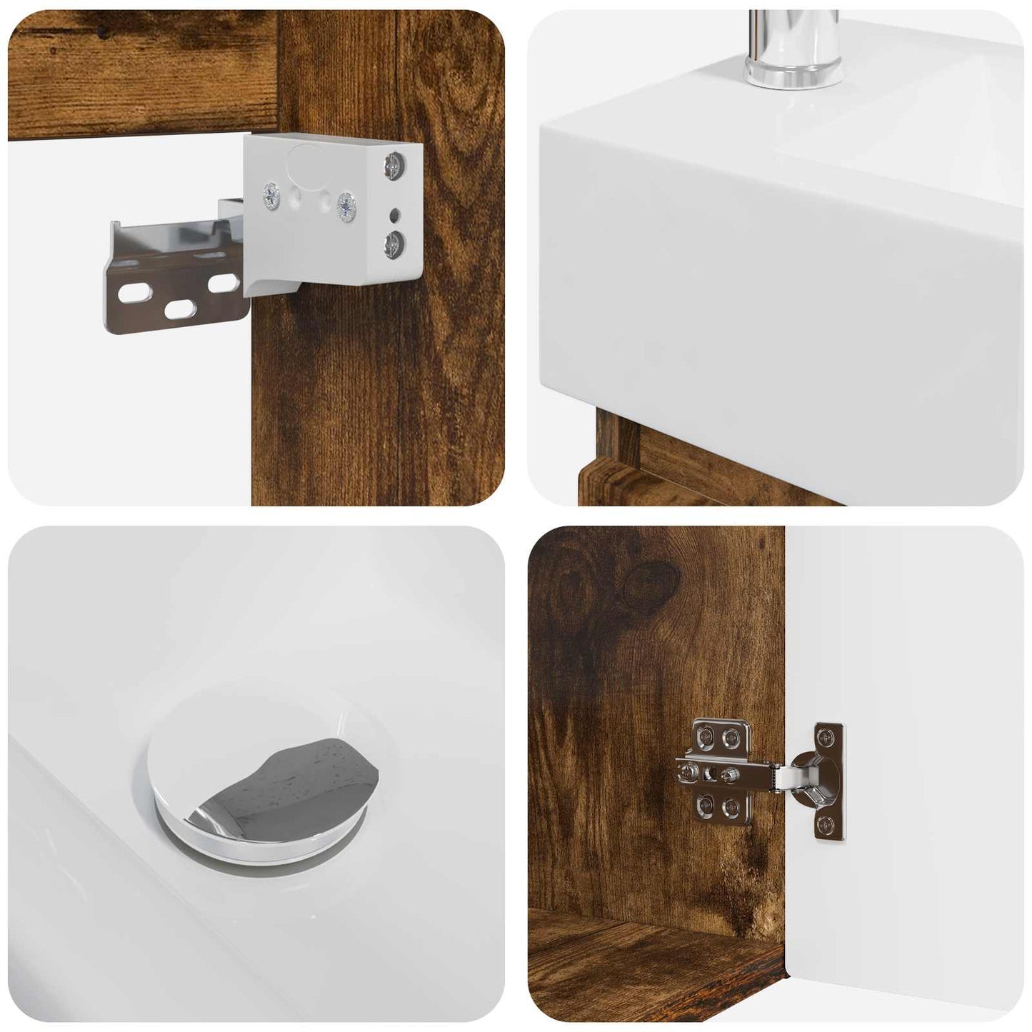 Bathroom Vanity Unit with Tap Smoked Oak 45.5 x 22.5 x 84 cm