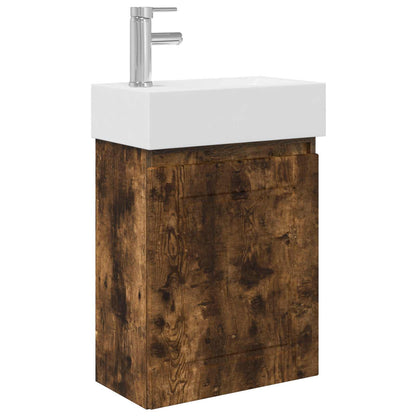 Bathroom Vanity Unit with Tap Smoked Oak 45.5 x 22.5 x 84 cm
