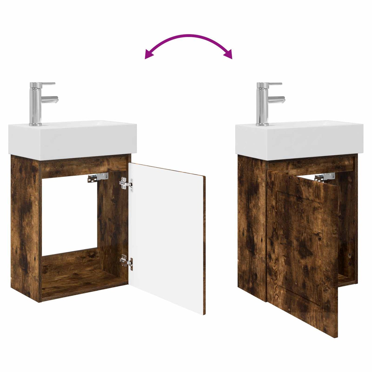 Bathroom Vanity Unit with Tap Smoked Oak 45.5 x 22.5 x 84 cm