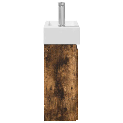 Bathroom Vanity Unit with Tap Smoked Oak 45.5 x 22.5 x 84 cm