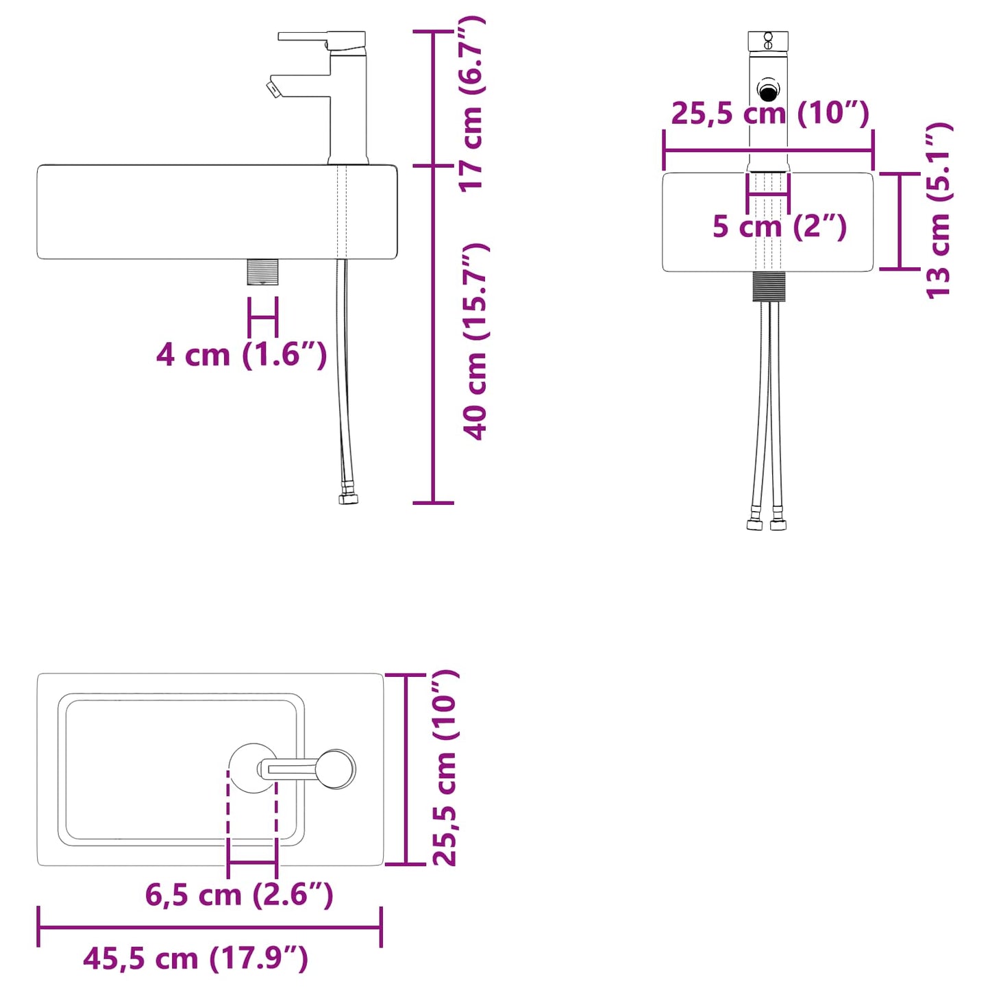 Bathroom Vanity Unit with Tap White 45.5 x 22.5 x 84 cm