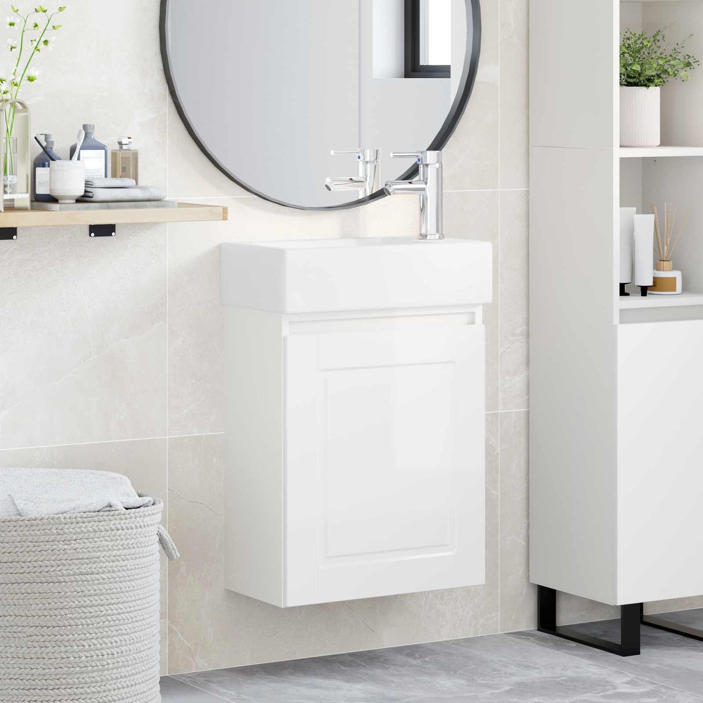 Bathroom Vanity Unit with Tap High Gloss White