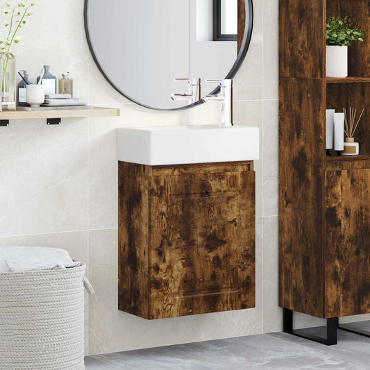 Bathroom Vanity Unit with Tap Smoked Oak 45.5 x 22.5 x 84 cm