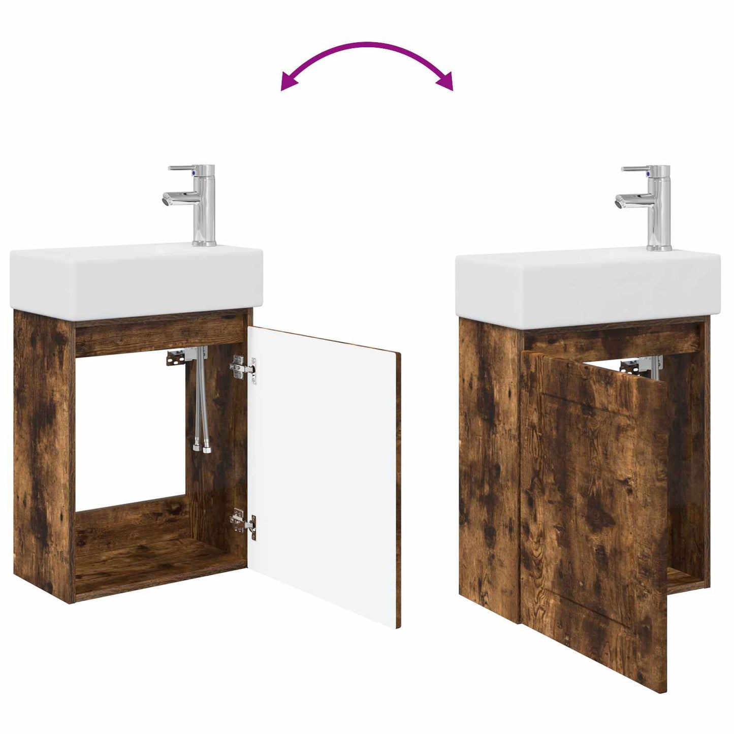 Bathroom Vanity Unit with Tap Smoked Oak 45.5 x 22.5 x 84 cm