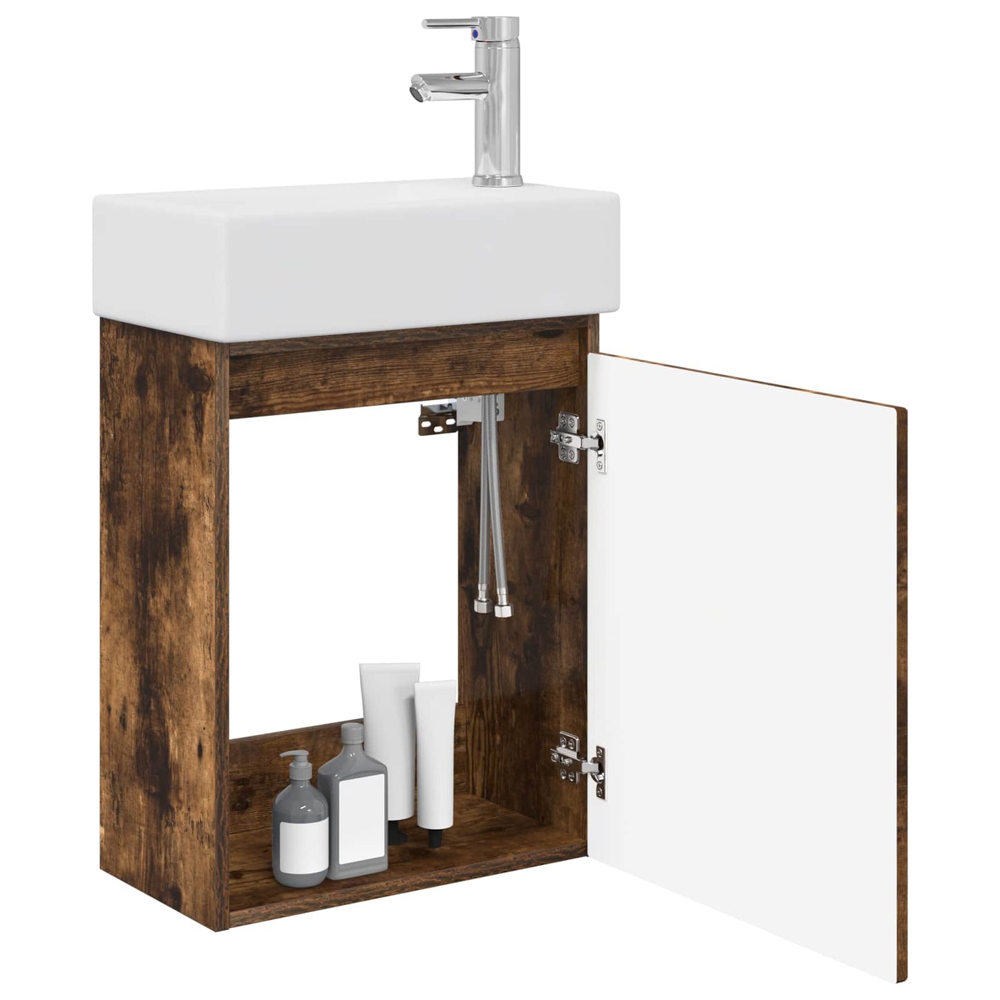 Bathroom Vanity Unit with Tap Smoked Oak 45.5 x 22.5 x 84 cm