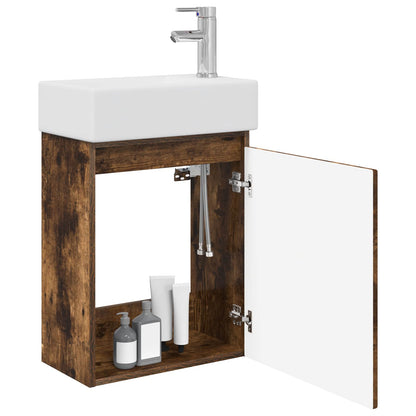 Bathroom Vanity Unit with Tap Smoked Oak 45.5 x 22.5 x 84 cm