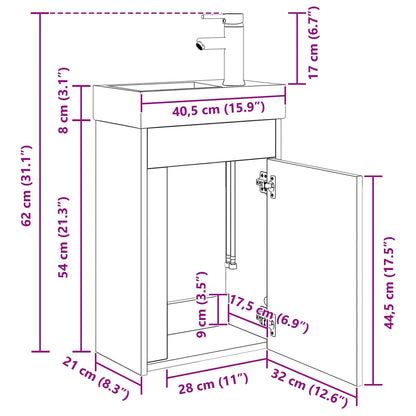 Bathroom Vanity Unit with Tap White 40.5 x 22.5 x 62 cm
