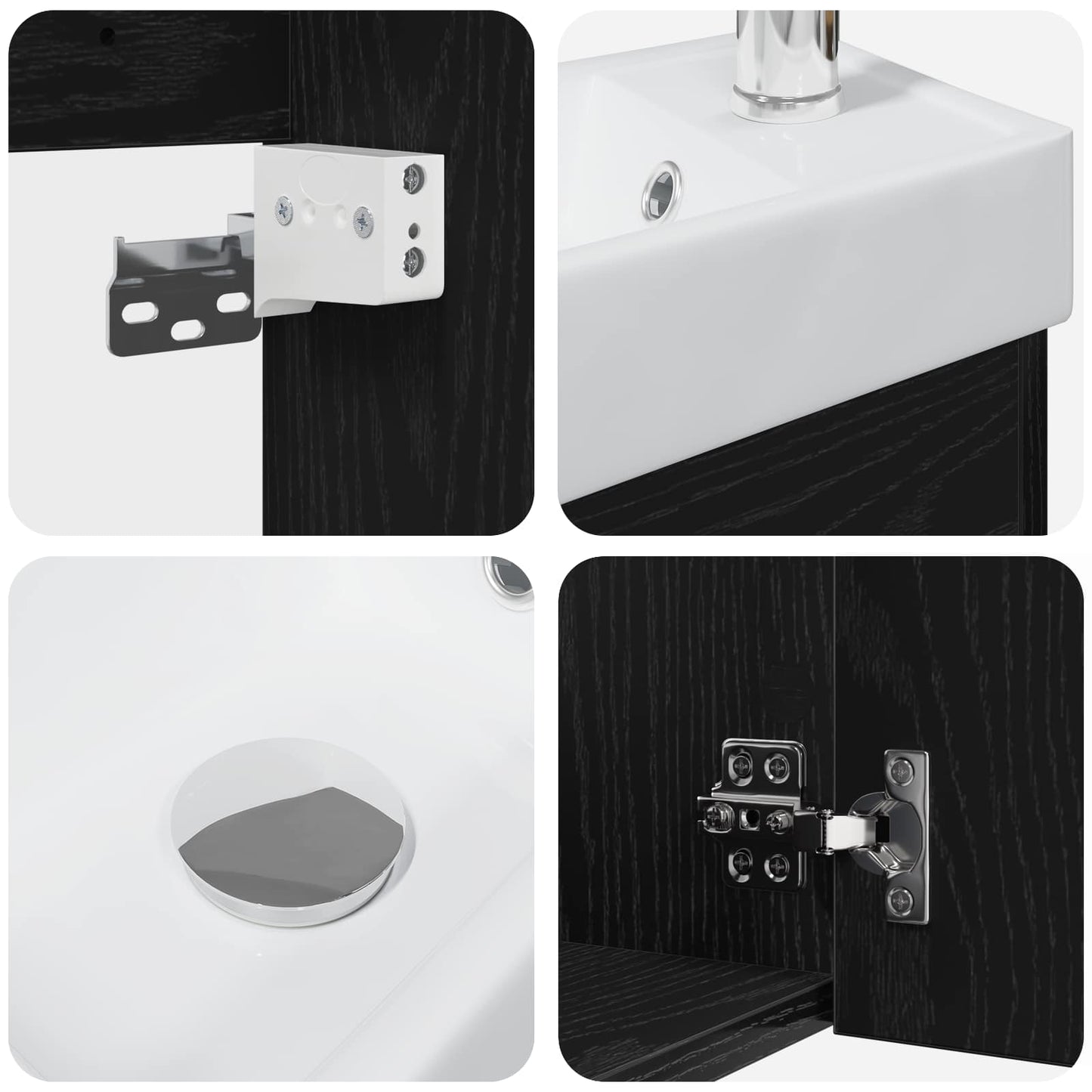 Bathroom Vanity Unit with Tap Black Oak 40.5 x 22.5 x 62 cm