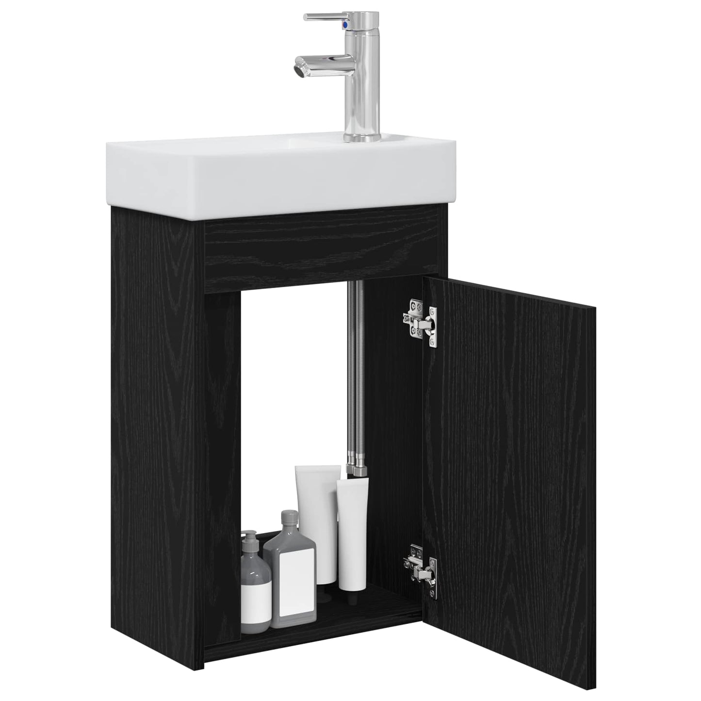 Bathroom Vanity Unit with Tap Black Oak 40.5 x 22.5 x 62 cm