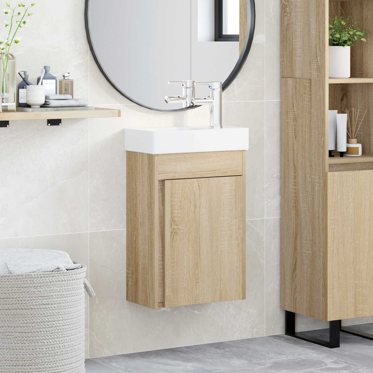 Bathroom Vanity Unit with Tap Sonoma Oak 40.5 x 22.5 x 62 cm