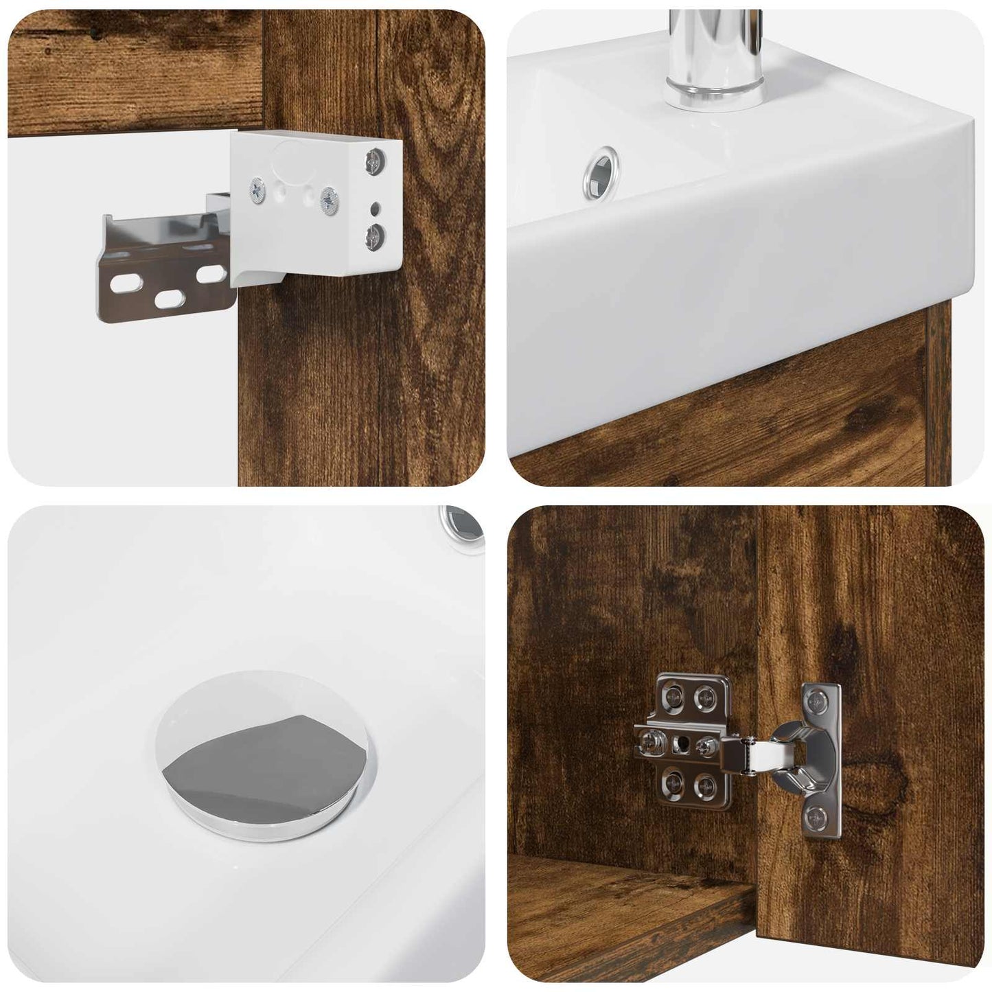 Bathroom Vanity Unit with Tap Smoked Oak 40.5 x 22.5 x 62 cm