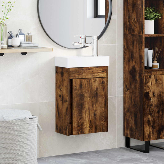 Bathroom Vanity Unit with Tap Smoked Oak 40.5 x 22.5 x 62 cm