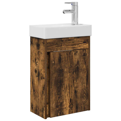 Bathroom Vanity Unit with Tap Smoked Oak 40.5 x 22.5 x 62 cm