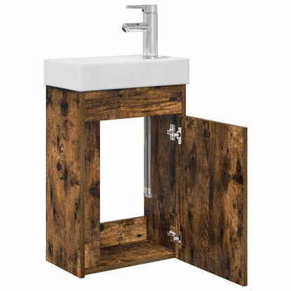 Bathroom Vanity Unit with Tap Smoked Oak 40.5 x 22.5 x 62 cm