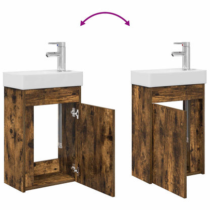Bathroom Vanity Unit with Tap Smoked Oak 40.5 x 22.5 x 62 cm