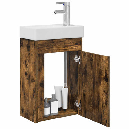 Bathroom Vanity Unit with Tap Smoked Oak 40.5 x 22.5 x 62 cm