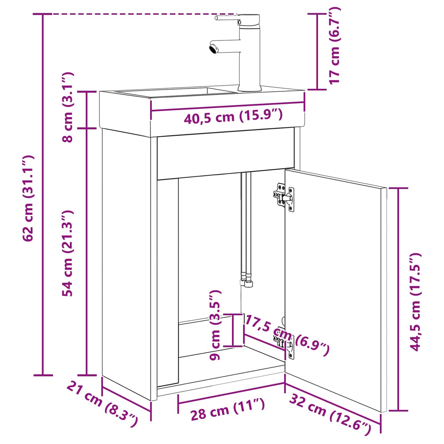 Bathroom Vanity Unit with Tap Grey Sonoma 40.5 x 22.5 x 62 cm