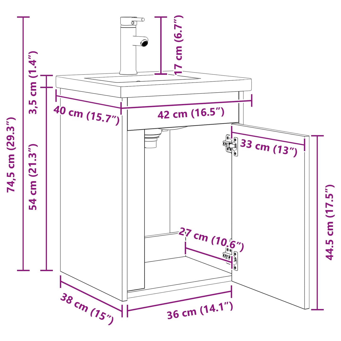 Bathroom Vanity Unit with Tap White 42 x 40 x 74.5 cm