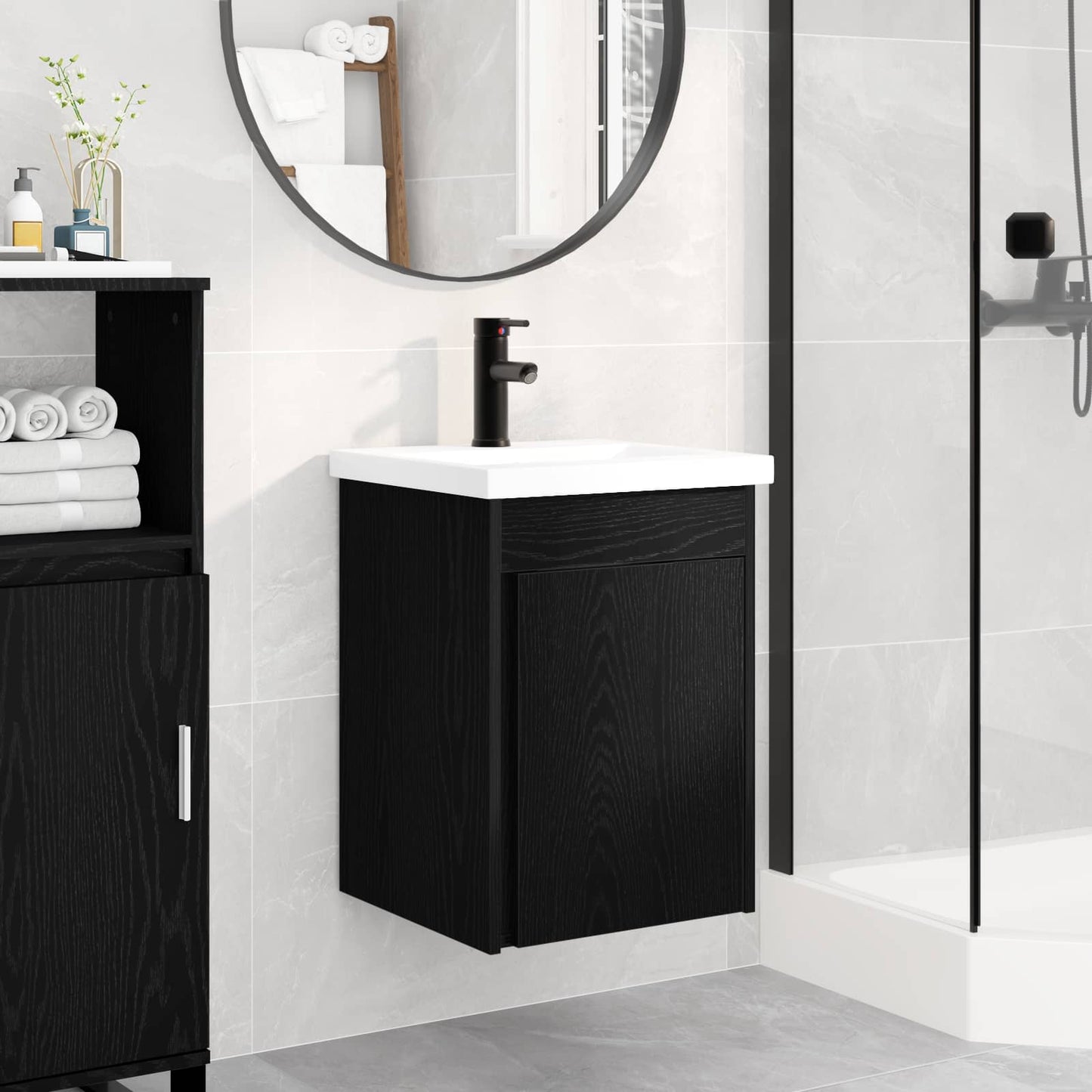 Bathroom Vanity Unit with Tap Black Oak 42 x 40 x 74.5 cm
