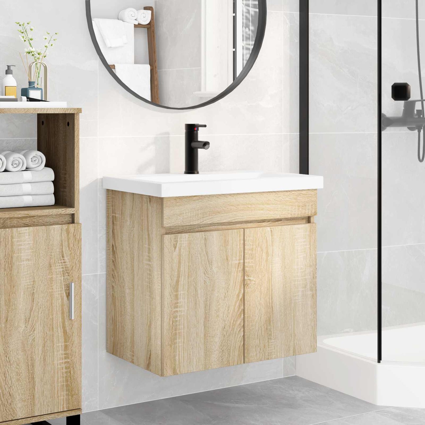 Bathroom Vanity Unit with Tap Sonoma Oak 61 x 40 x 74.5 cm