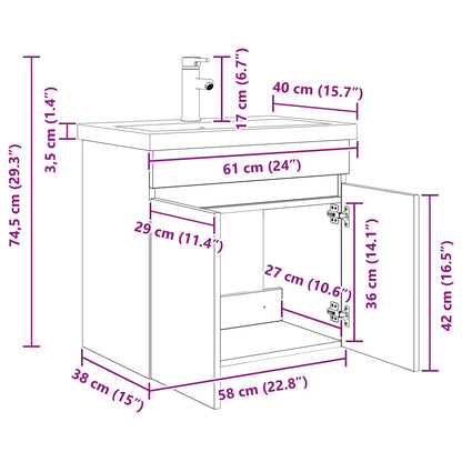 Bathroom Vanity Unit with Tap Sonoma Oak 61 x 40 x 74.5 cm