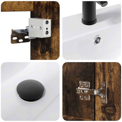 Bathroom Vanity Unit with Tap Smoked Oak 61 x 40 x 74.5 cm