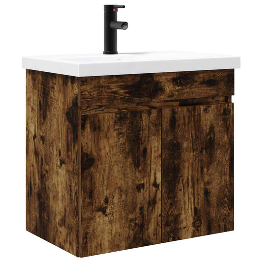 Bathroom Vanity Unit with Tap Smoked Oak 61 x 40 x 74.5 cm