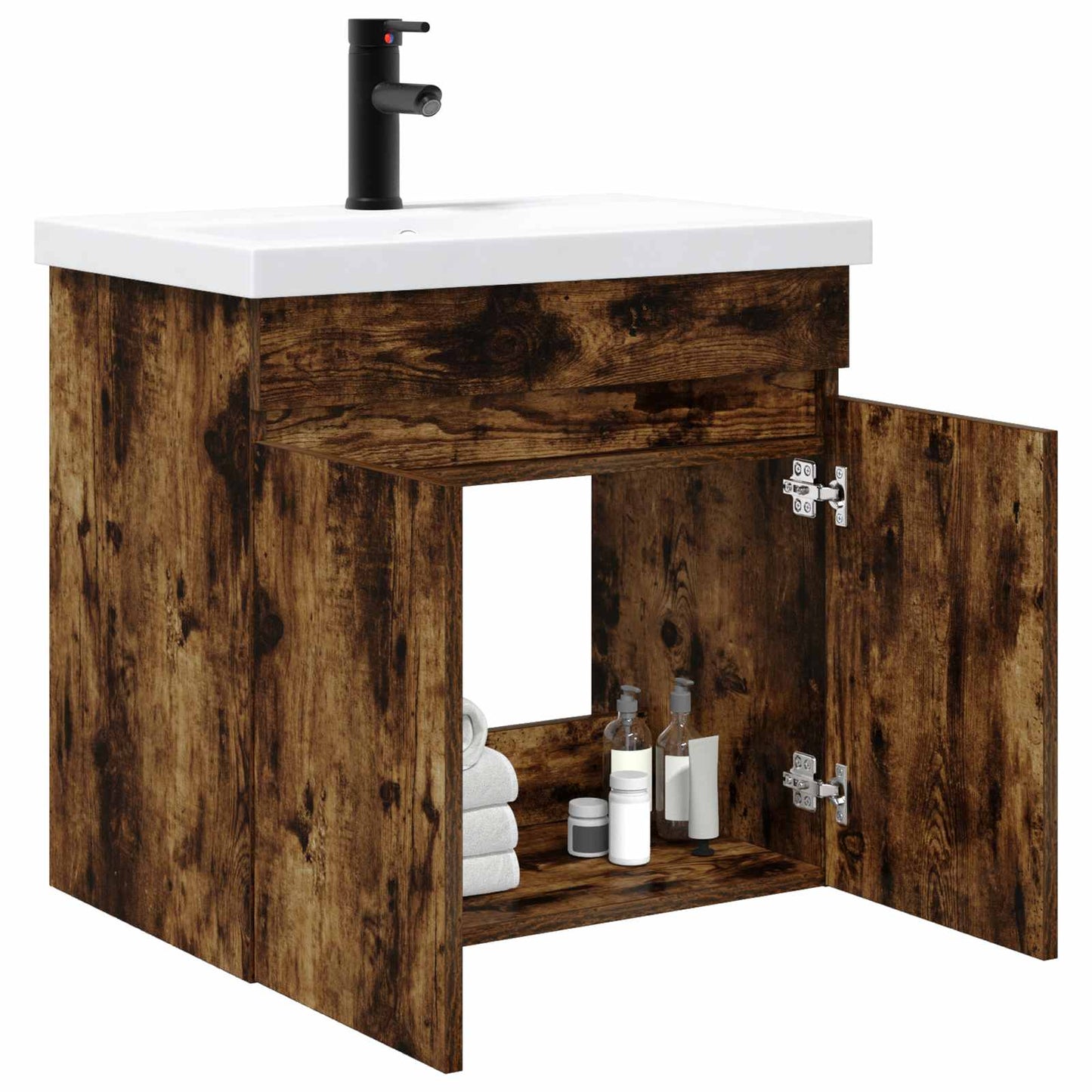 Bathroom Vanity Unit with Tap Smoked Oak 61 x 40 x 74.5 cm