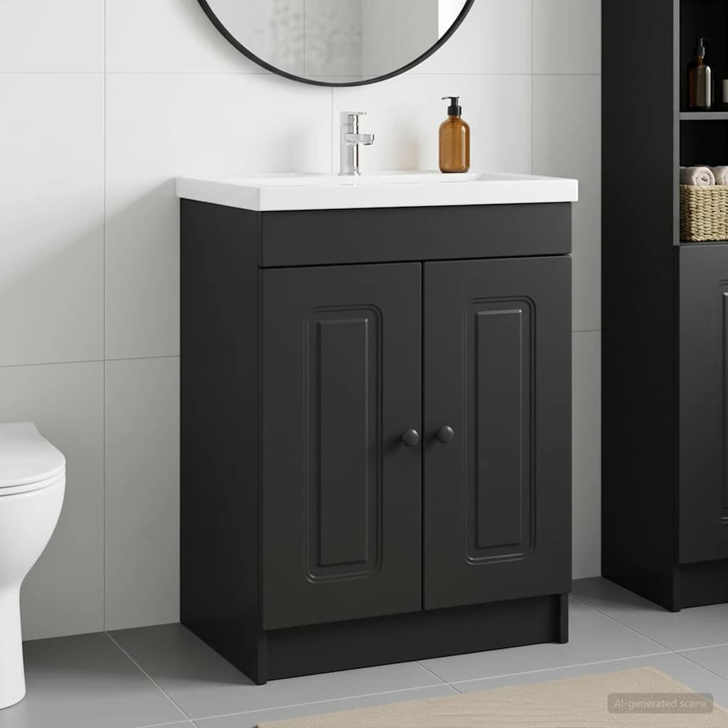 Bathroom under Sink Cabinet Black 56 x 37.5 x 81 cm
